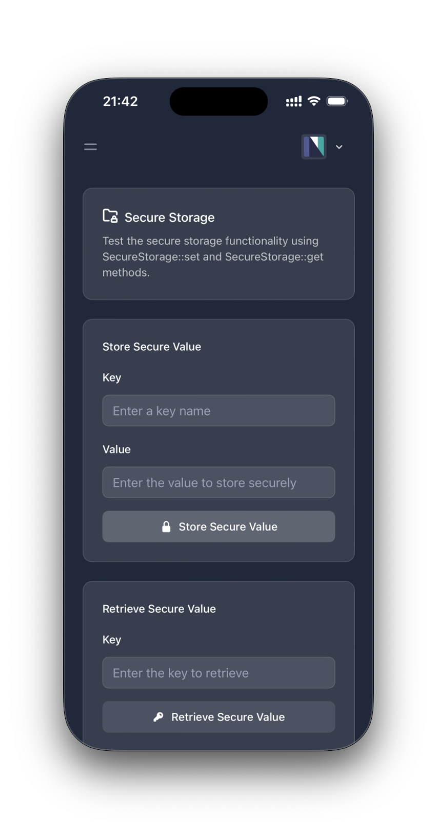 Kitchen Sink app - secure storage