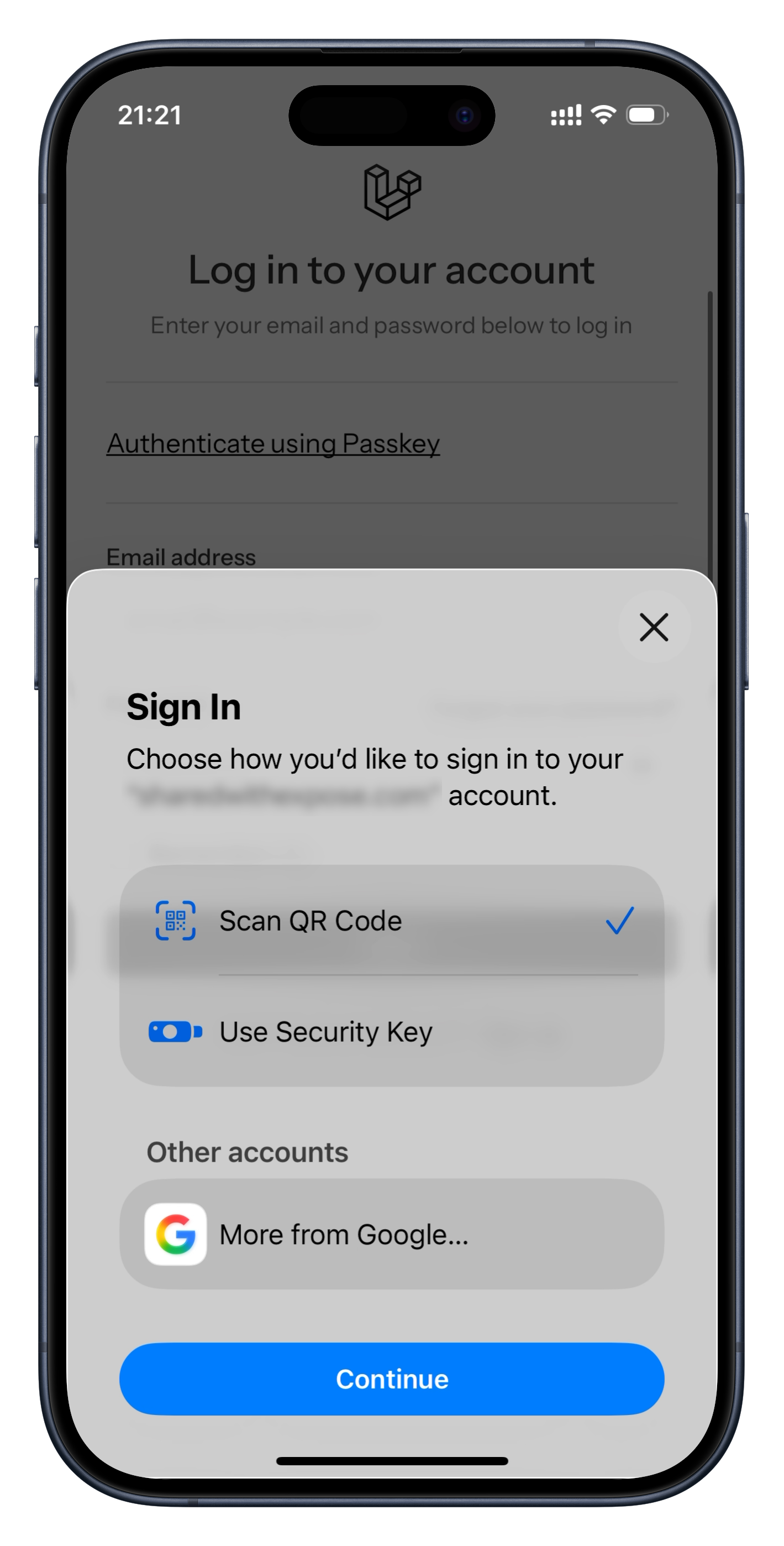 Interface d’authentification WebAuthn sur smartphone